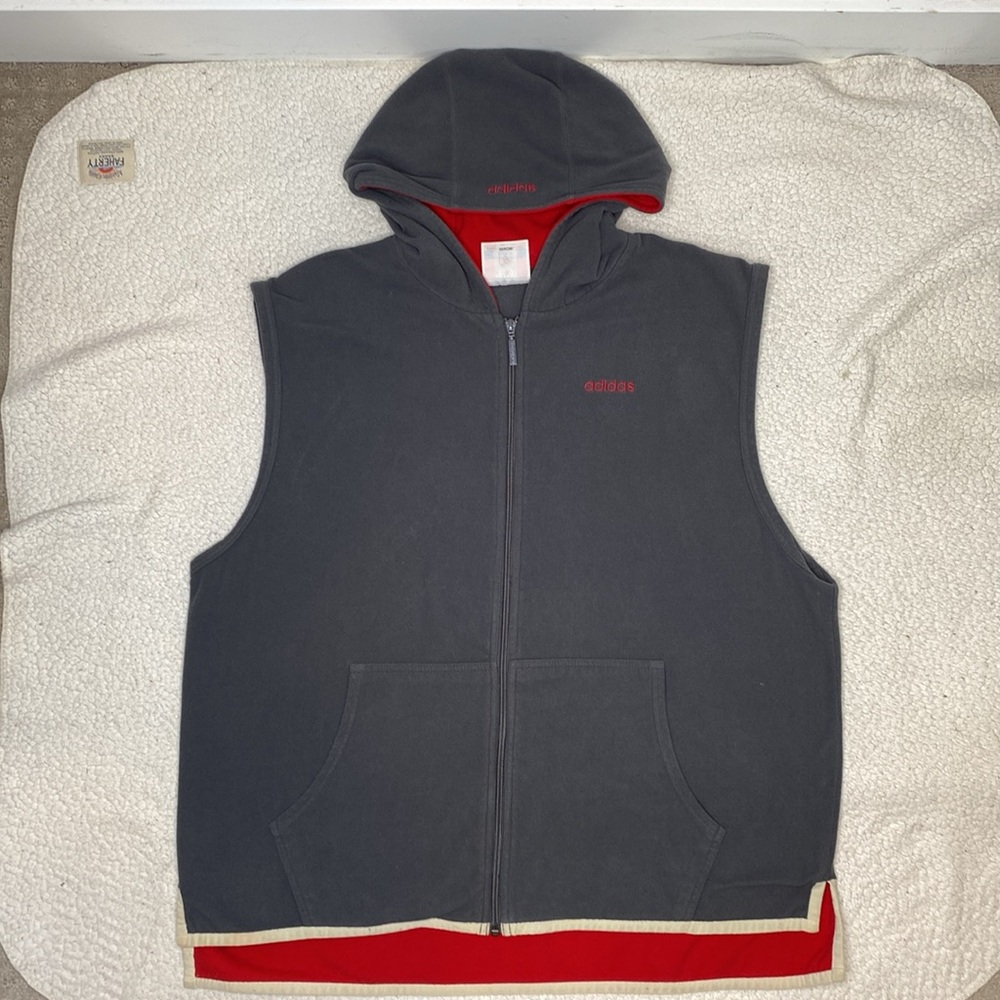 Vintage Adidas Olympics Grey Fleece Hooded Full Zip Vest: Size Extra Large